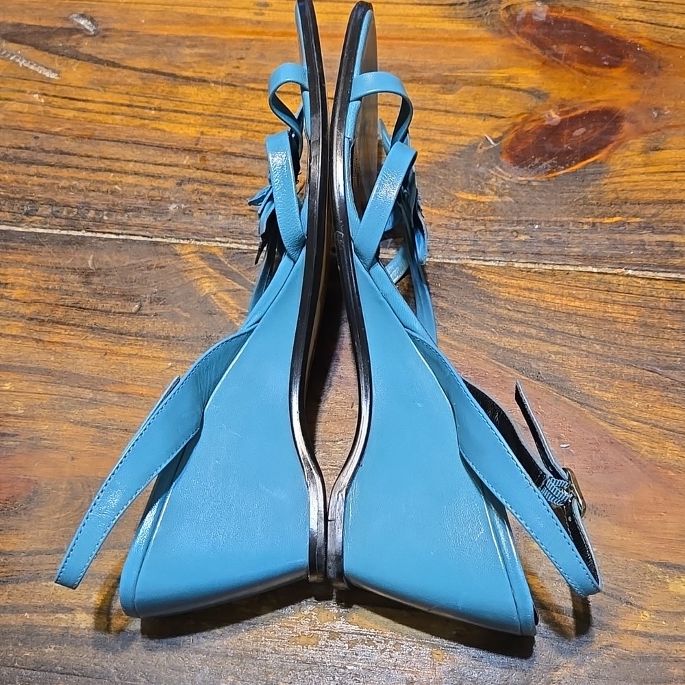 Etienne Aigner Petal Teal Floral Leather Sandals Size 8 - Picture 5 of 9